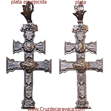 CROSS OF CARAVACA OF SILVER TO HANG A RELIEF TO TWO FACES 