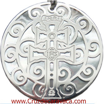 MEDAL CARAVACA CROSS MADE IN MOTHER OF PEARL AND SILVER 