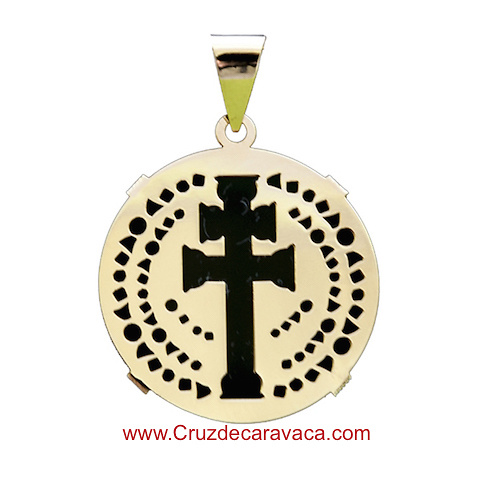 MEDAL GOLDEN CARAVACA AND ONIX CROSS FOR PENDANT 