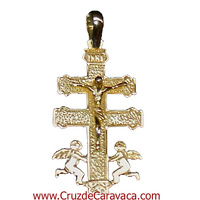 BIG GOLDEN CROSS WITH CHRIST CARAVACA ANGELES TWO SIDES 