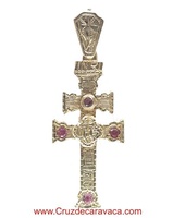 CARAVACA CROSS IN 18 KTS GOLD WITH RED, GREEN AND BLUE STONES