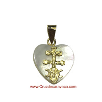CARAVACA CROSS MEDAL GOLD AND HEART NACRE