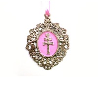 CARAVACA CROSS MEDALLION FOR BABY CARRIAGE PINK BABY 
