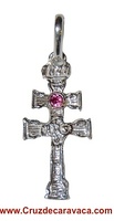 CARAVACA CROSS STERLING SILVER STONE PINK CARVED GLASS