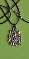 CARAVACA CROSS WITH ANGELS A RELIEF TO BOTH SIDES AND ENAMELS IN DETAILS SIZE SMALL