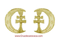 CRESCENT GOLD EARRINGS CROSS OF CARAVACA FOR WOMAN