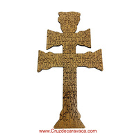 CROSS OF CARAVACA OF WOOD CARVED WITH CORD FOR HANGING