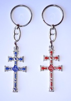 ENAMEL KEYCHAIN CROSS OF CARAVACA RELIEF ON BOTH SIDES AND 