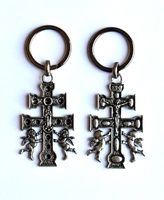 KEY CHAIN ​​WITH CROSS CARAVACA ANGELES CASTING A BIG RELIEF TO TWO FACES