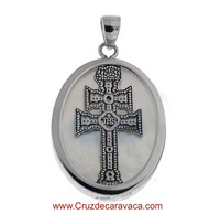 MEDAL CARAVACA CROSS MADE IN MOTHER OF PEARL AND SILVER