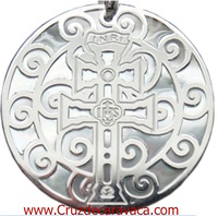 MEDAL CARAVACA CROSS MADE IN MOTHER OF PEARL AND SILVER