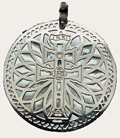 MEDAL CROSS OF CARAVACA IN SILVER ON MOTHER OF PEARL