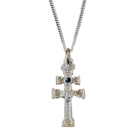 SET CARAVACA CROSS STERLING SILVER STONE CARVED GLASS AND SILVER CHAIN