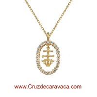 SET GOLD PLATED STERLING SILVER MEDAL AND CHAIN OF THE CROSS OF CARAVACA WITHES ZIRCONIAS
