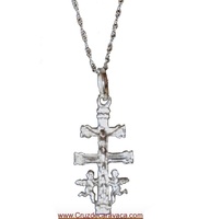 SET IN SILVER CHAIN AND MEDIAN CROSS CARAVACA WITH ANGELS